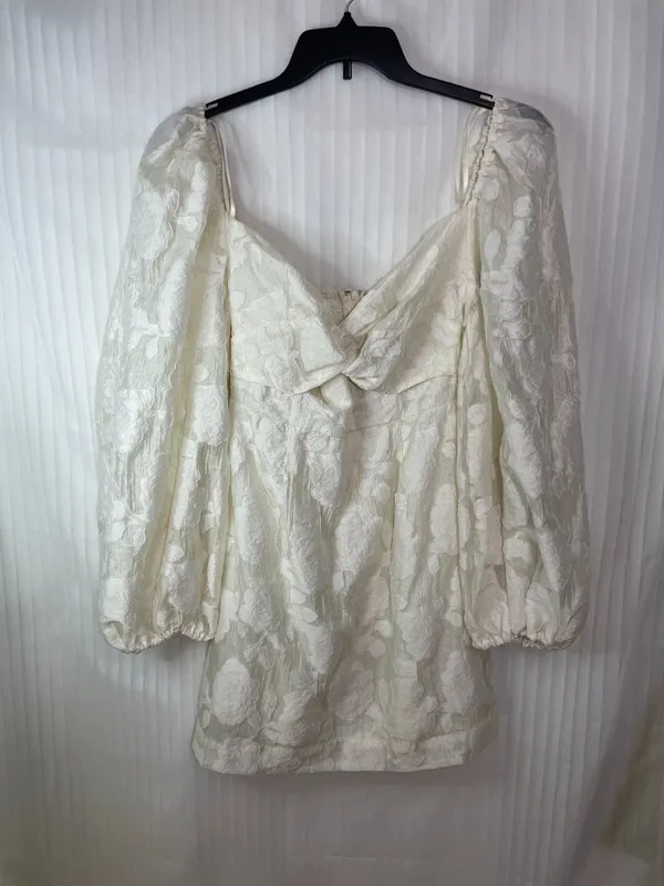 Mable XL Ivory Floral Jacquard Mini Dress Puff Sleeve Cottagecore Romantic - Image 2