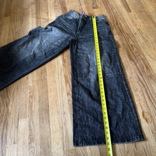 Edikted Wide Leg High Waisted Jeans Faded Black Acid‎ Wash Denim Mens Size M - Image 3