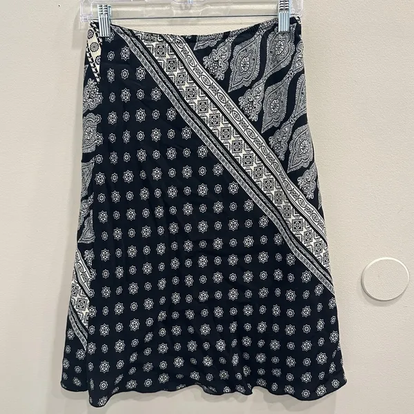 VTG Y2K L'Amadei D.P. Altomonte Black Cream Bandana‎ Print Slip Skirt Boho Small - Image 2