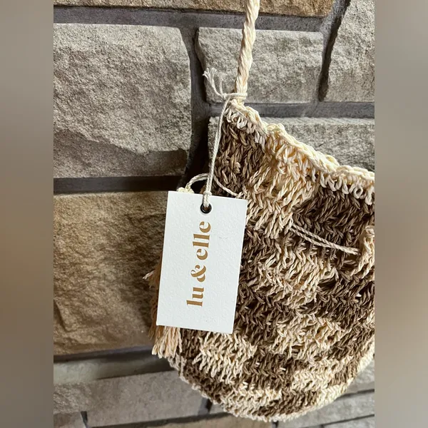Lu & Elle Sundrift Tassel Bucket Bag Woven Tassel Checkered Crossbody Boho NWT - Image 5
