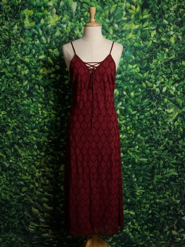 BAND OF THE FREE Lila Burgundy Autumn Slit Midi Dress Sleeveless Boho Medium - Image 3