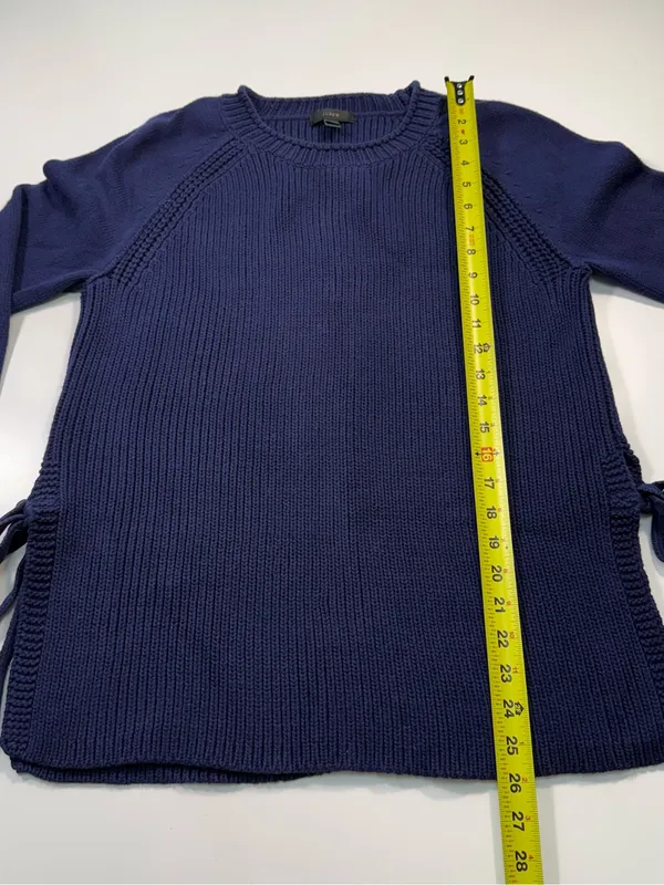 J. Crew Cotton Blend Navy Crewneck Sweater with Side Ties - Image 3