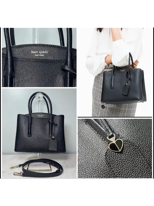 Kate Spade Black Leather Margaux Satchel Tote with Crossbody Strap - Image 2