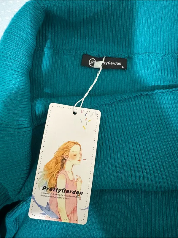PRETTYGARDEN Off-Shoulder Teal Maxi Knit Dress - Image 3