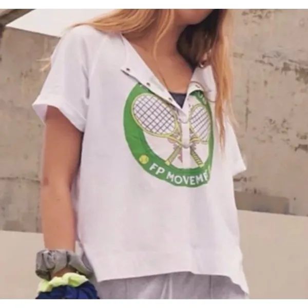 Free People FP Movement Inhale Henley Tennis Pickleball Graphic Tee Shirt XS‎ - Image 2