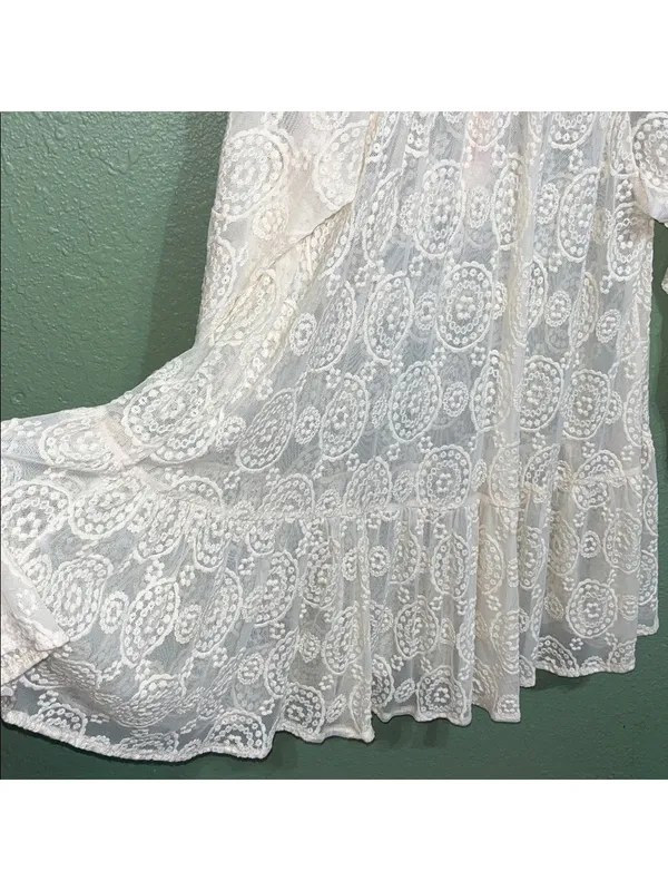 Sheer Floral Lace Dress Cottagecore Farmhouse Beach Vacation Boho Cruise - Image 7