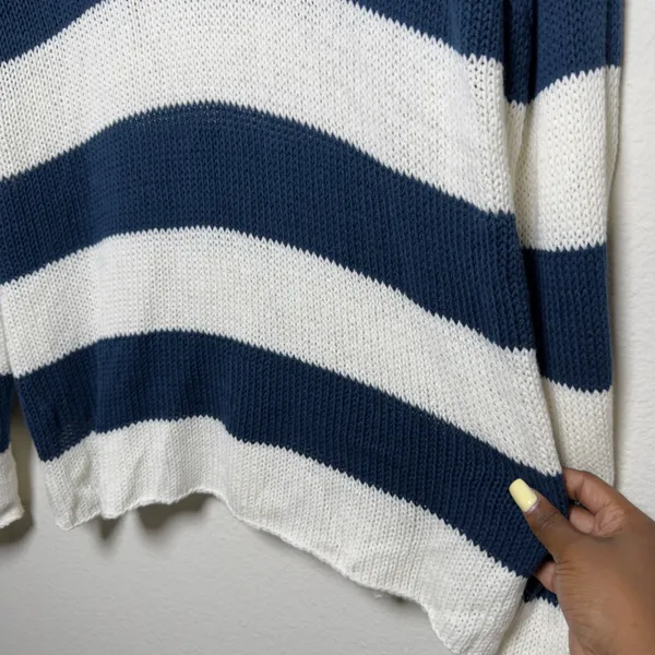 Wooden Ships Women Cotton Knit Sweater Blue White Stripe Beach Coastal Fisherman - Image 9