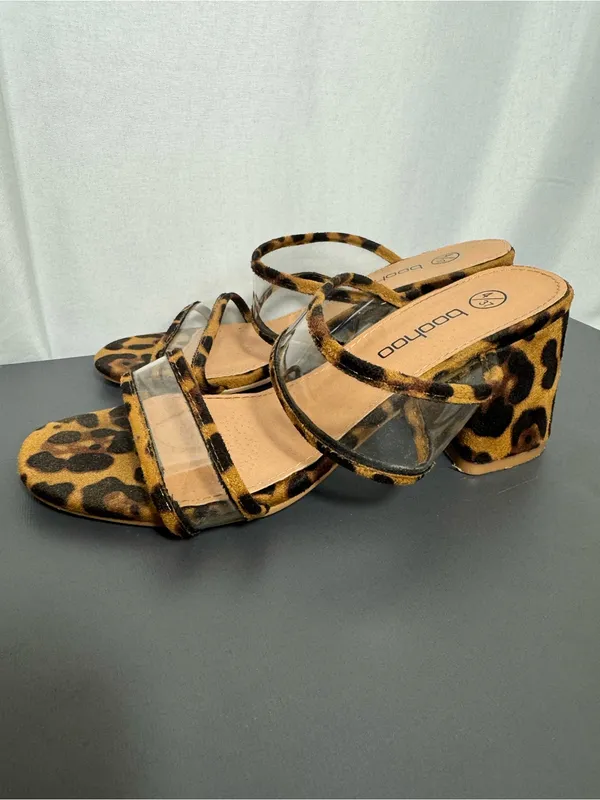 Boohoo Leopard Print Clear-Strap Slide Sandals chunky heel party size 4 - Image 6