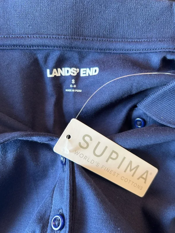 Lands' End Navy Short-Sleeve Button Polo - Image 3