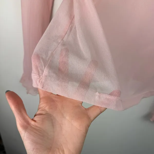 Vtg Y2K Pink Sheer Ruffle Neck Top Sz XS - Image 12
