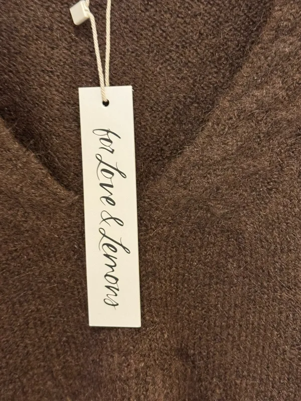 For Love And Lemons Brown Cropped V-Neck Sweater - Image 3