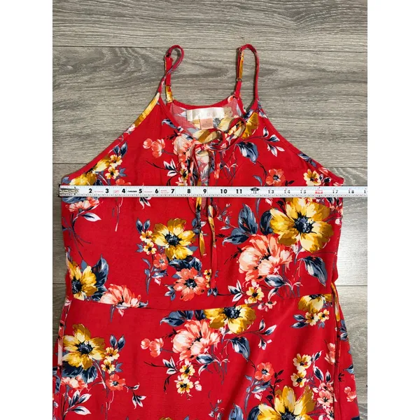 Band of Gypsies Red Floral Tiered Maxi Dress Small Halter Keyhole Boho Sundress - Image 8