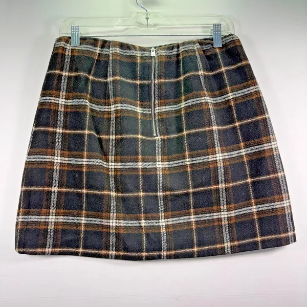 Hollister Women Black Plaid Stretch‎ Waist Ultra Hi-Rise Lined Skirt Size Medium - Image 2