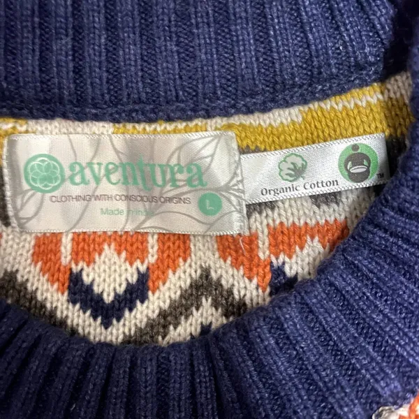 Aventura Schaffer Fair Isle Sweater Organic Cotton‎ Ivory Navy Orange Size Large - Image 3