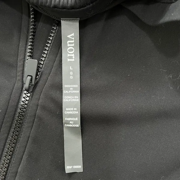 Vuori Daily Jacket Womens Large Black Hooded Full Zip Bomber Ribbed Trim Active - Image 5