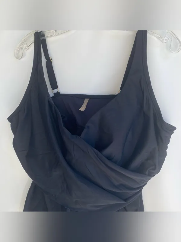 Lands End black wrap front tankini top swimsuit bathing suit vacation resort 18W - Image 2