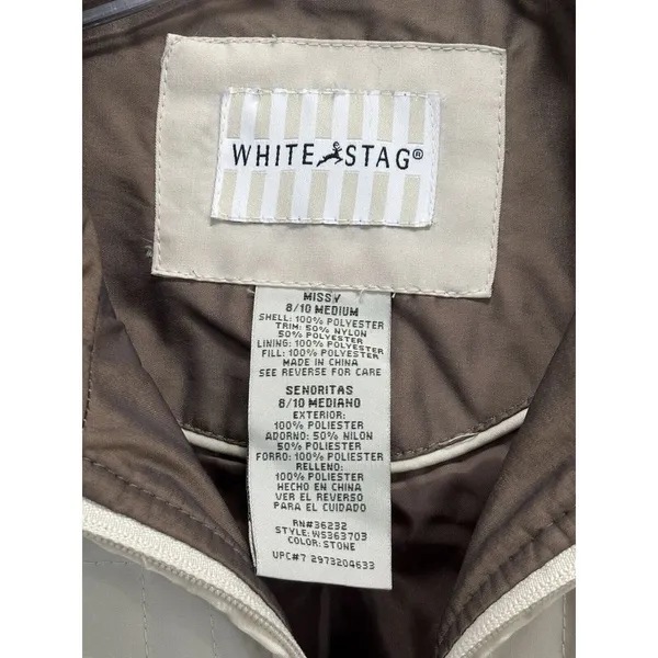 White Stag Cream/Brown Zip Up Quilted Jacket‎ Logo Size M (8-10) Lined Pockets - Image 3