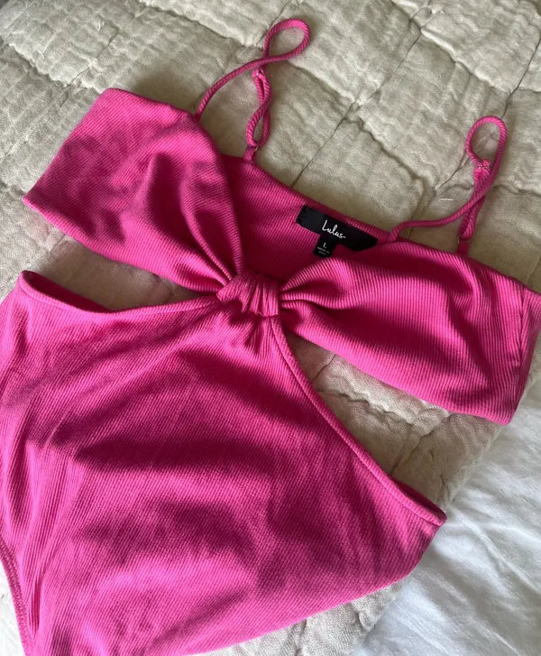 Lulus Bodysuit Pink Ribbed - Image 2