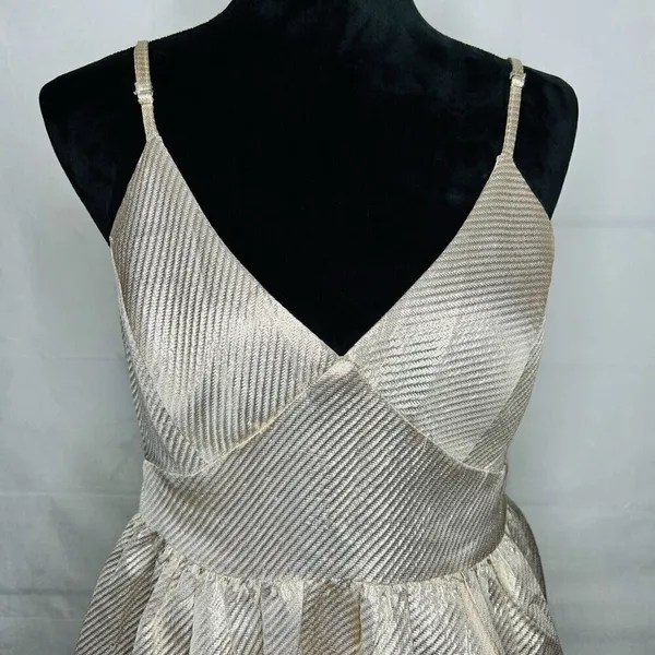 Lulu’s Star of the Evening Gold Metallic Skater Mini Dress Size M Adjustable - Image 2