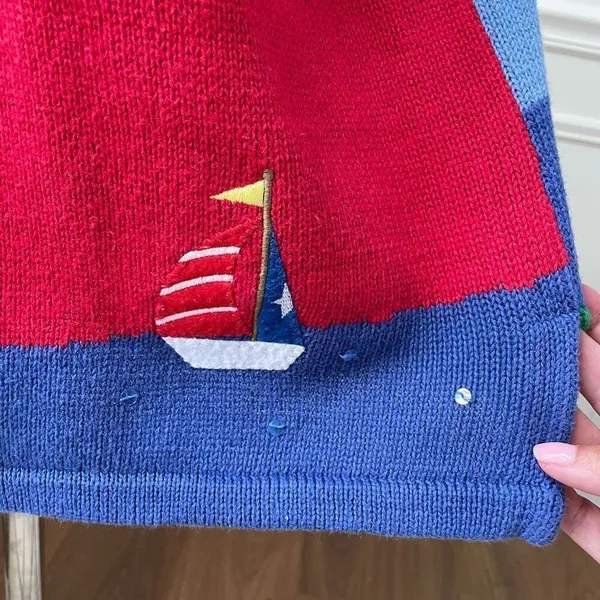 Vintage 90s Quacker Factory Summer Lighthouse Duck Short Sleeve Tunic Sweater XS - Image 8