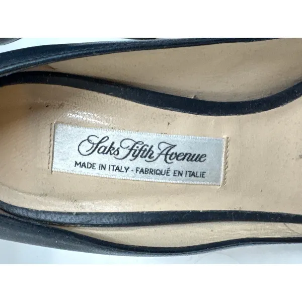 Saks 5th Avenue Vintage Saks Fifth Avenue Pumps Womens 7B Black Leather Pointed Toe Italy - Image 3