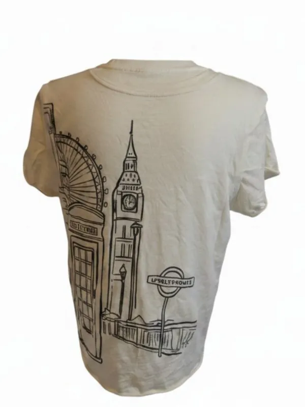 Maeve Women’s London Graphic T-Shirt Size L Ivory Raw Edge 100% Cotton - Image 2
