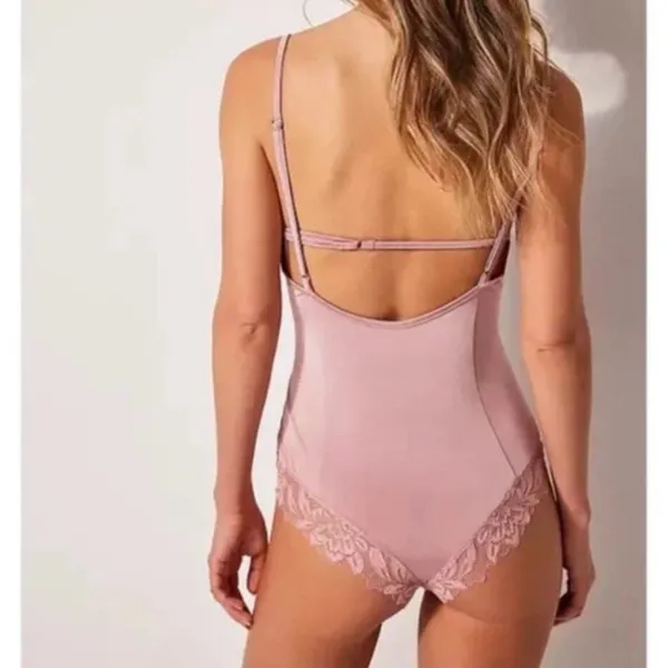 FREE PEOPLE Wild Bunch Bodysuit Pink Rose Boho Chic Ultra Soft & Lace Trim XS - Image 3