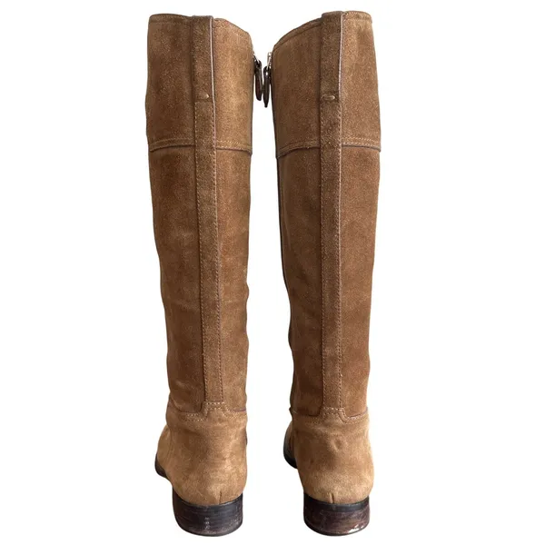 Tory Burch Wembley Suede Riding Boots Tan Tobacco Brown Gold Logo Size 8 - Image 3