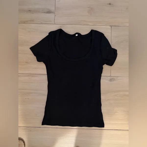 NEW Scoop Neck Ribbed Fitted Shirt Basic Short Sleeve T Shirt Top S - Image 4