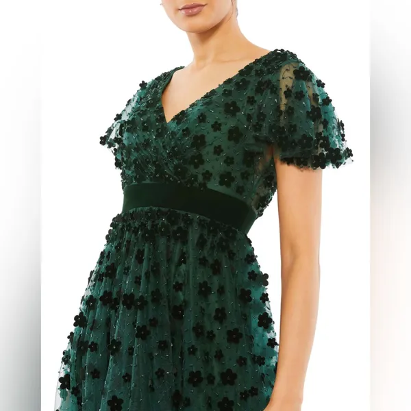 Mac Duggal Floral Embellished Butterfly Sleeve Velvet‎ Hem Midi Dress- NWT - Image 3