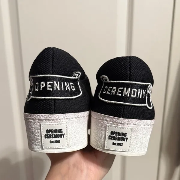 Opening Ceremony Black Cici Varsity Platform Embroidered Sneaker Quiet Luxury - Image 4