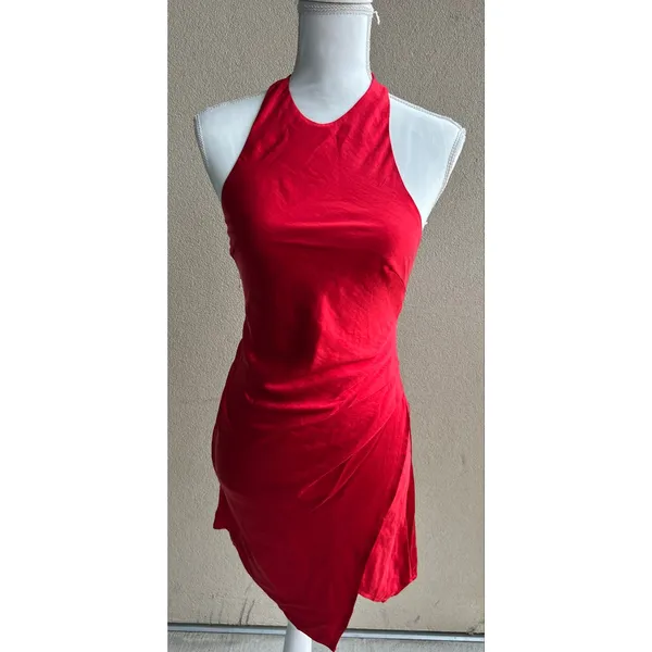 NWT Angel Biba Selfie Leslie Red Satin Mini Dress Open Back Size Small - Image 4