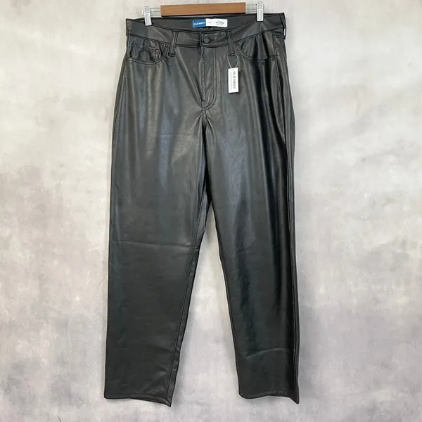 Old Navy OG Loose Faux Leather Pants Women 14 High Rise Straight Edgy Indie Moto - Image 15