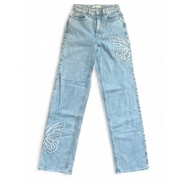 Pacsun 90’s Boyfriend Jeans Light Blue Embroidered Butterfly Patch Fairy Size 24 - Image 2