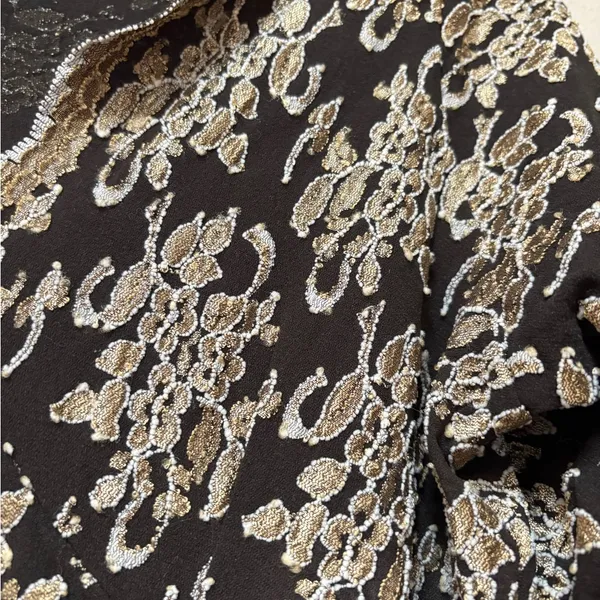 Moda Vintage Black Gold Lace Top Y2K Going Out Sheer Long Sleeve Large - Image 8