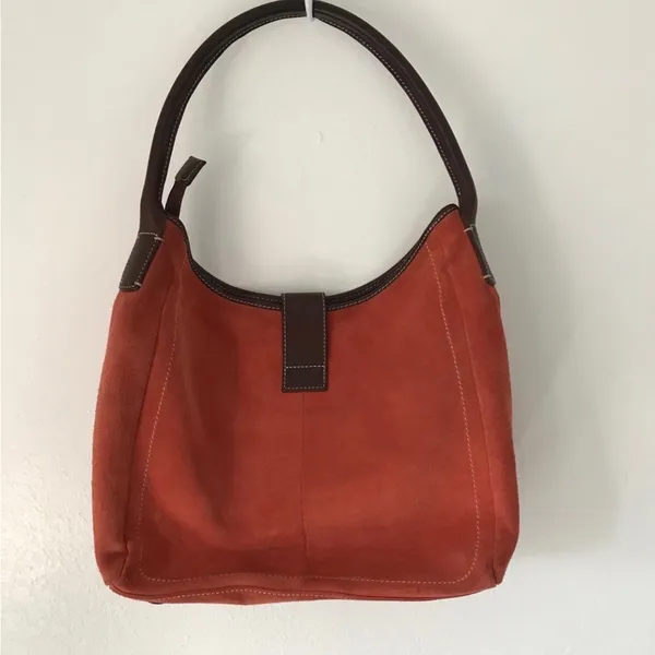 Lands End suede leather hobo shoulder bag orange - Image 2