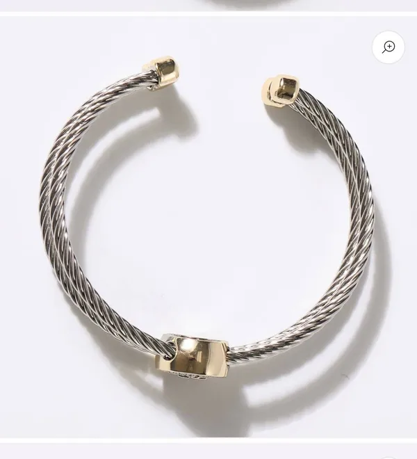 Cross Detail Twisted Double Wire Cuff Bangle Bracelet Silver - Image 5