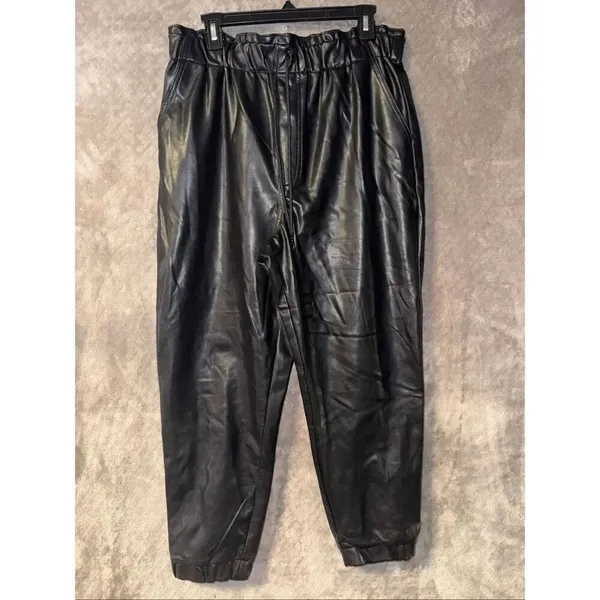 Abercrombie & Fitch Black Pleather Pull On Taper Pants Size XL (W36) #765 - Image 2