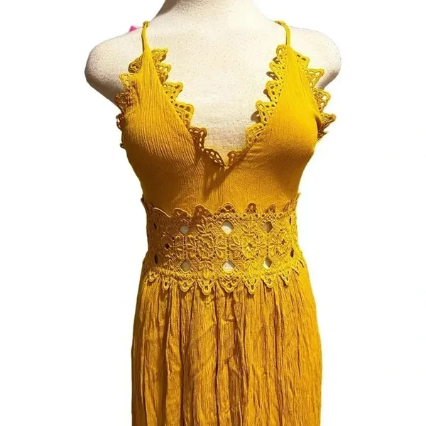Lulu's Small This Love Mustard Yellow Lace Maxi Dress Size S - Image 5