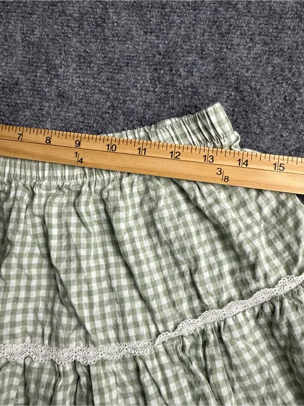 Blosh Womans large light green gingham tiered ruffle cottagecore mini skirt. - Image 5