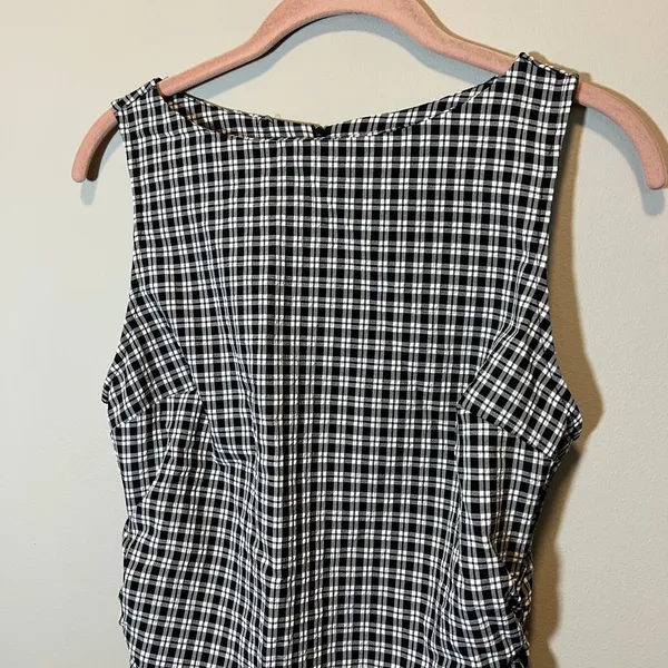Halara Women's Black White Sleeveless Gingham Boat Neck Mini Dress Small NWT - Image 3