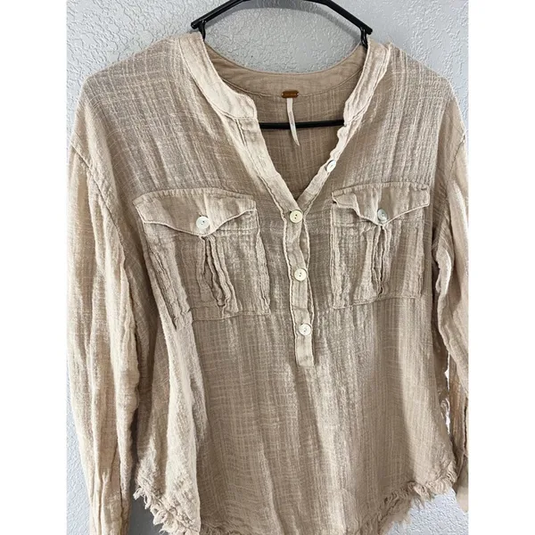 Free People Talk To Me Button Down Raw Hem Top - Image 9