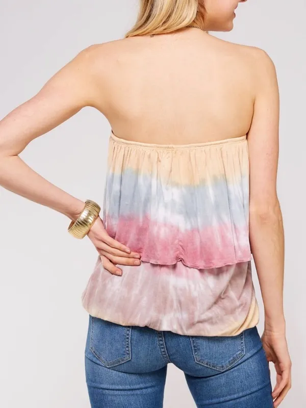 Urban X Tie Dye Ombré Strapless Blouson Tube Top Medium Boho Festival Y2K Summer - Image 3