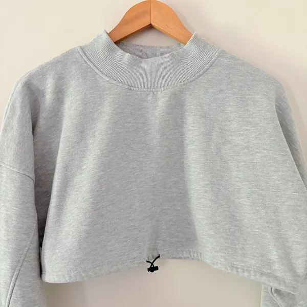 Acta Wear Essential Sweatshirt Ultra Crop Medium Gray Mock Neck Fleece Drawstring - Image 2