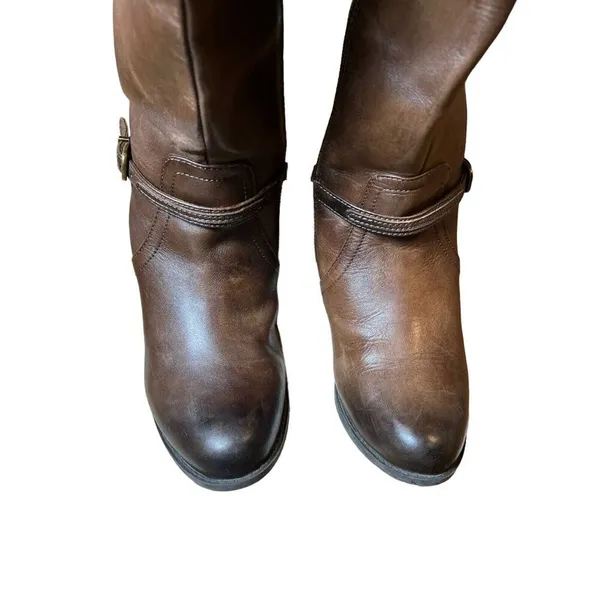 Gianni Bini Steampunk Boots Size 5.5 Mid Calf Low Heel Brown Leather Wrap Strap - Image 7