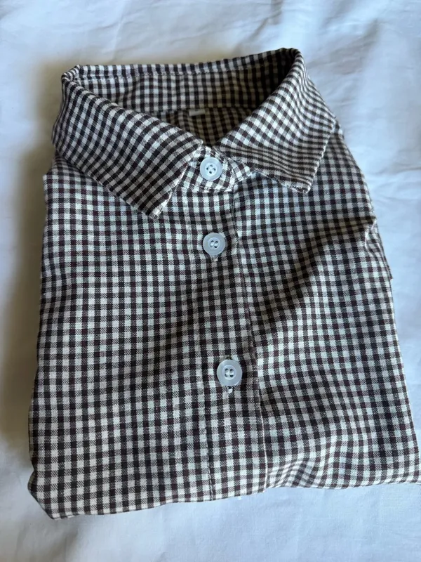 Brown Gingham Short Sleeve Button - Image 4