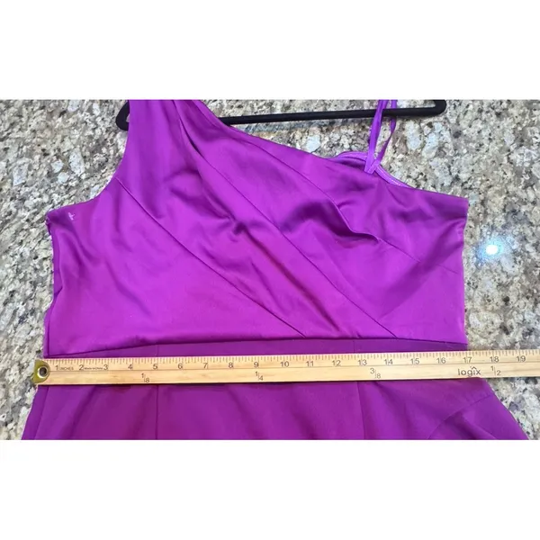 Adrianna Papell Women's One-Shoulder Draped Satin Gown Dress Size 14 - Image 9