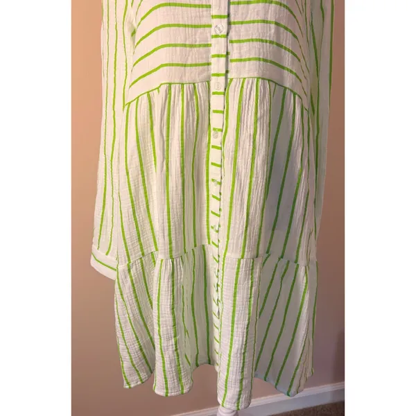 Anne Cole Ibiza Shirt Dress Womens S Lime Green NEW Striped Cotton Cover Up‎ - Image 9