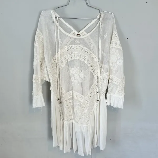 Free People Layered In Lace Swing Dress Tunic Ivory White Small - Image 5