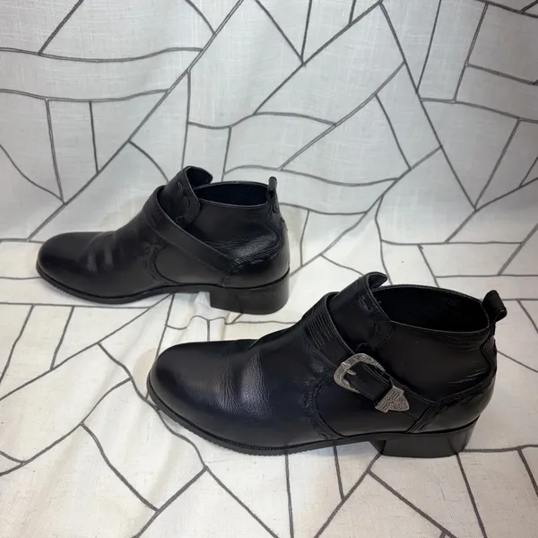 Roper Ankle Boots Womens Size 10 Black Leather Western Buckle‎ Strap Round - Image 4